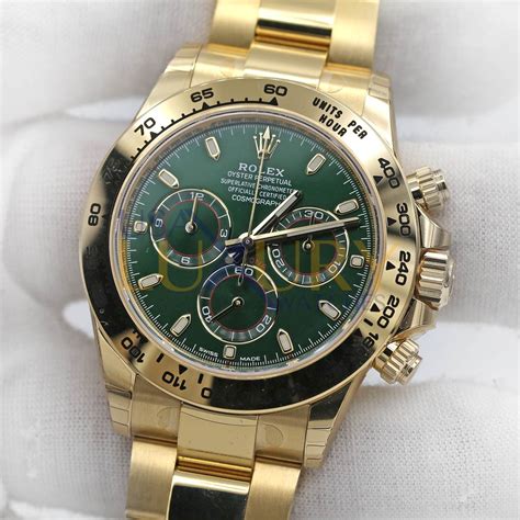 daytona gold green dial|rolex daytona 18k yellow gold.